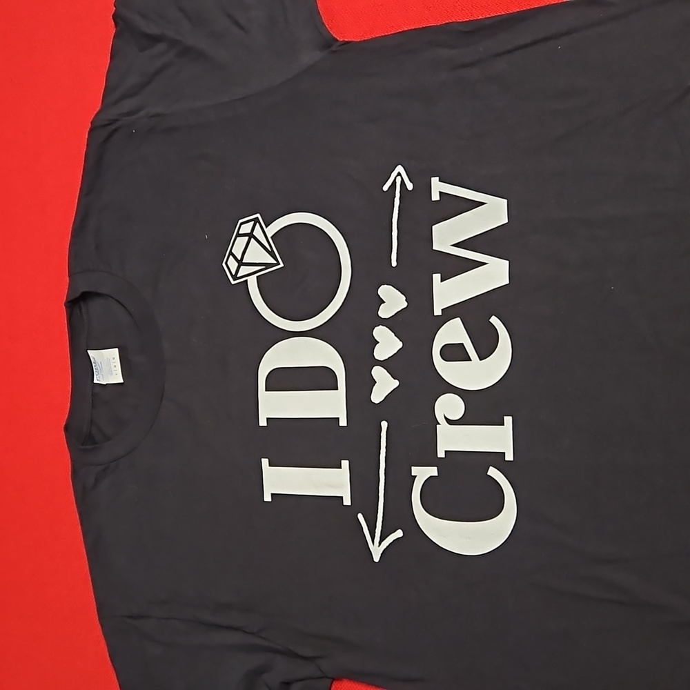 'I Do Crew' short sleeve black tee white graphics Large EUC Bridesmaids wedding